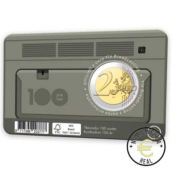 FINLANDIA 2026 2 EUROS CONMEMORATIVA BU - "100 AÑOS DE LA RADIODIFUSION FINLANDESA - YLEISRADIO" COINCARD VARIANTE IDIOMA FINLANDESA - BNC. - Imagen 3