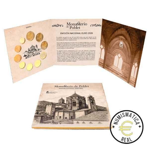 ESPAÑA 2026 10 VALORES - SERIE DE 1 CENT A 2 EUROS 8 VALORES + 2 X 2 EUROS COM. "MONASTERIO DE POBLET" Y "DISCAPACIDAD, DERECHOS E INCLUSION"- CARTERA BU - EUROSET.