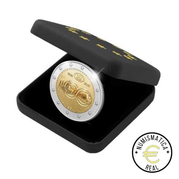 BELGICA 2026 2 EUROS CONMEMORATIVA PROOF REVERSO -100 AÑOS DE SNCB "FERROCARRIL, MOVILIDAD BELGA EN TREN" - EN ESTUCHE OFICIAL PP REVERSO.
