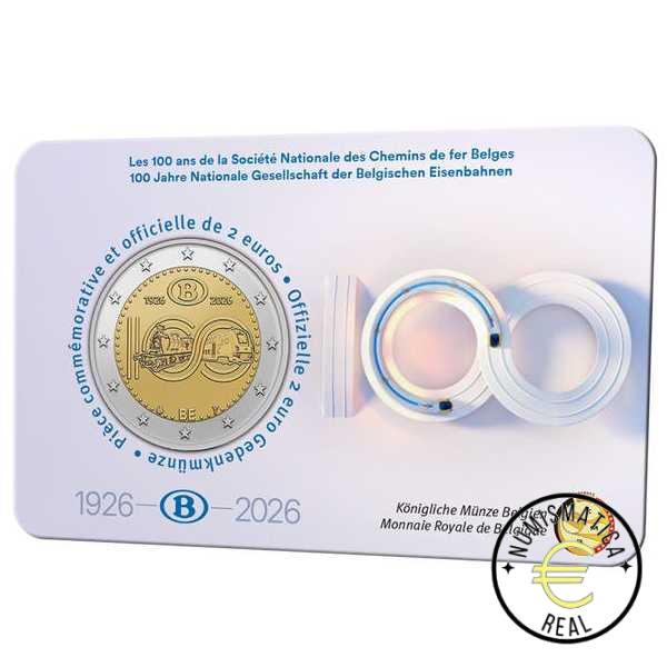 BELGICA 2026 2 EUROS CONMEMORATIVA BU - 100 AÑOS DE SNCB "FERROCARRIL, MOVILIDAD BELGA EN TREN"- EN COINCARD - BNC. - Imagen 5