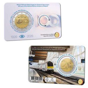 BELGICA 2026 2 EUROS CONMEMORATIVA BU - 100 AÑOS DE SNCB "FERROCARRIL, MOVILIDAD BELGA EN TREN"- EN COINCARD - BNC.