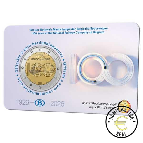 BELGICA 2026 2 EUROS CONMEMORATIVA BU - 100 AÑOS DE SNCB "FERROCARRIL, MOVILIDAD BELGA EN TREN"- EN COINCARD - BNC. - Imagen 4