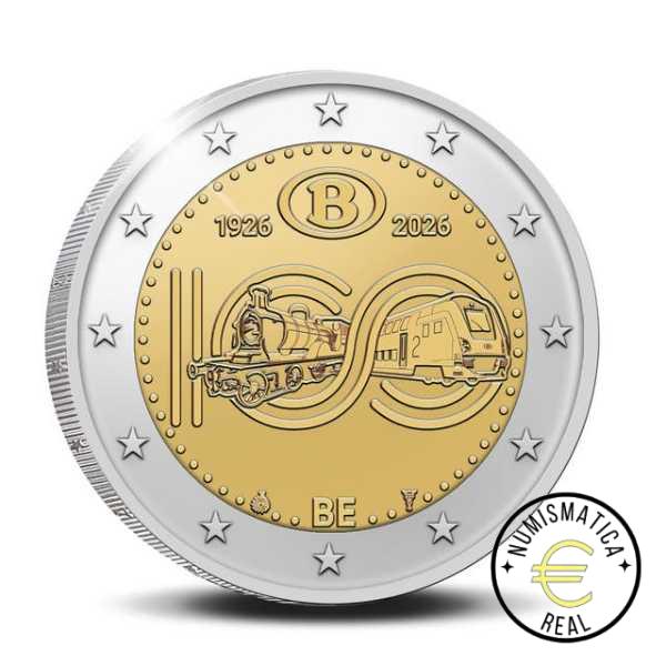 BELGICA 2026 2 EUROS CONMEMORATIVA BU - 100 AÑOS DE SNCB "FERROCARRIL, MOVILIDAD BELGA EN TREN"- EN COINCARD - BNC. - Imagen 8