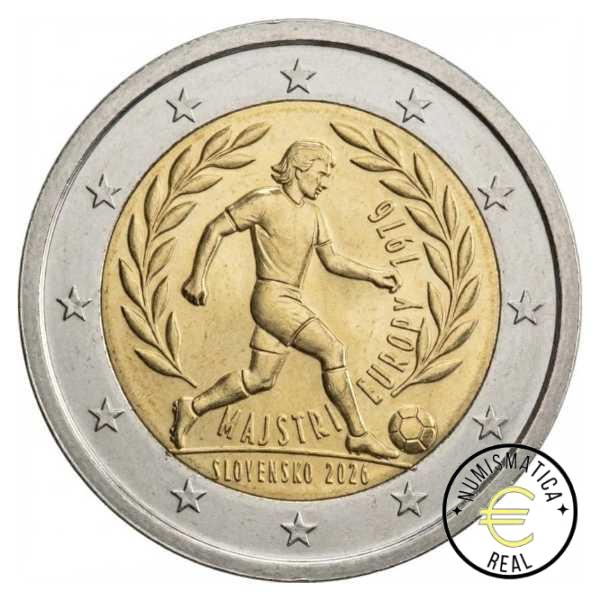ESLOVAQUIA 2026 2 EUROS CONMEMORATIVA UNC "50º ANIV. DEL TRIUNFO CHECOSLOVACO EN LA EUROCOPA DE 1976" S/C. - Imagen 2