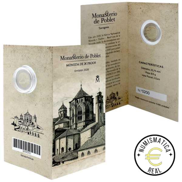 ESPAÑA 2026 2 EUROS CONMEMORATIVA PROOF - PATRIMONIO UNESCO "MONASTERIO DE POBLET" BE - CARTERA OFICIAL PP.