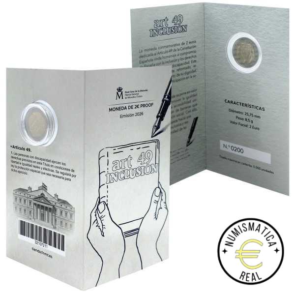 ESPAÑA 2026 2 EUROS CONMEMORATIVA PROOF - ART.49 INCLUSION "DISCAPACIDAD, PROTECCION Y DERECHOS" BE - CARTERA OFICIAL PP.
