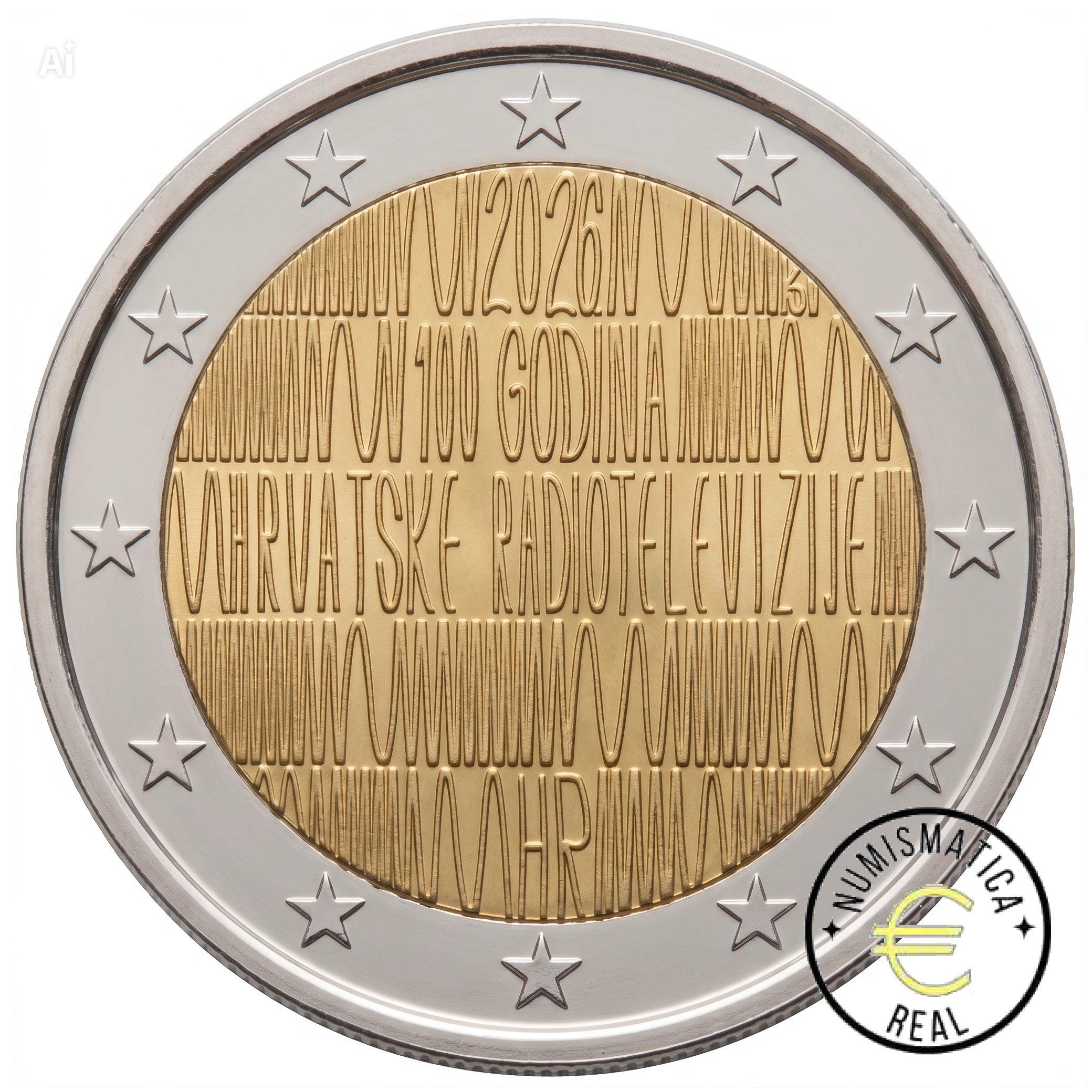 CROACIA 2026 2 EUROS CONMEMORATIVA UNC - 100 AÑOS DE LA RADIO Y TELEVISION CROATA - S/C.