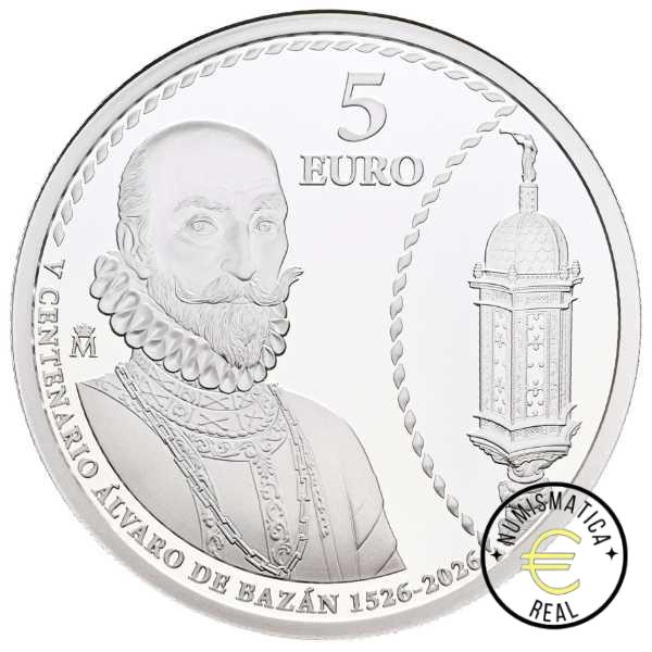 ESPAÑA 2026 5 EUROS PROOF – 4 REALES “V CENTENARIO DE ALVARO DE BAZAN” BE – PP. - Imagen 2