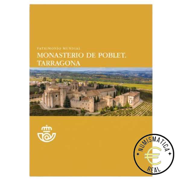 ESPAÑA 2026 2 EUROS CARPETA F.N.M.T + CORREOS - PATRIMONIO UNESCO "MONASTERIO DE POBLET" + SELLO - CARTERA OFICIAL.