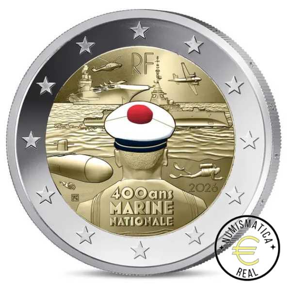 FRANCIA 2026 2 EUROS CONMEMORATIVA PROOF - LA ARMADA FRANCESA "400º AÑOS DE EXPERIENCIA" PP EN ESTUCHE. - Imagen 2