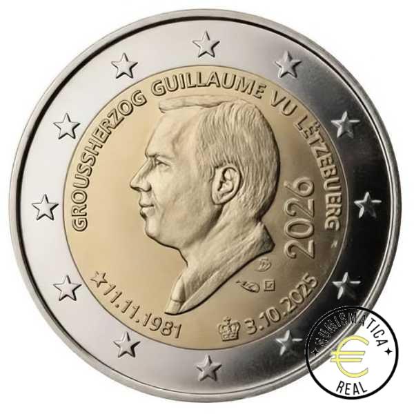 LUXEMBURGO 2026 2 EUROS CONMEMORATIVA UNC "45º CUMPLAÑOS DUQUE GUILLERMO Y ASCENSION AL TRONO" S/C.