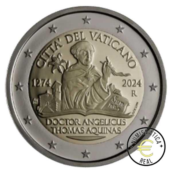 VATICANO 2024 2 EUROS CONMEMORATIVA PROOF - 750º ANIVERSARIO DE LA MUERTE DE TOMAS DE AQUINO - EN ESTUCHE OFICIAL PP. - Imagen 2