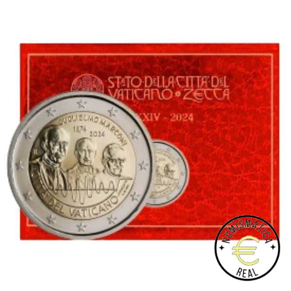 VATICANO 2024 2 EUROS CONMEMORATIVA BU - 150º ANIVERSARIO DEL NACIMIENTO DE GUGLIELMO MARCONI - EN CARTERA OFICIAL.