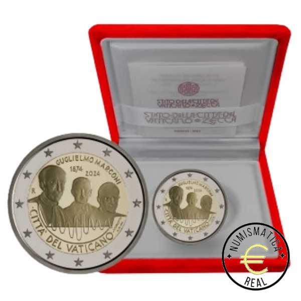 VATICANO 2024 2 EUROS CONMEMORATIVA PROOF - 150º ANIVERSARIO DEL NACIMIENTO DE GUGLIELMO MARCONI - EN ESTUCHE OFICIAL PP.