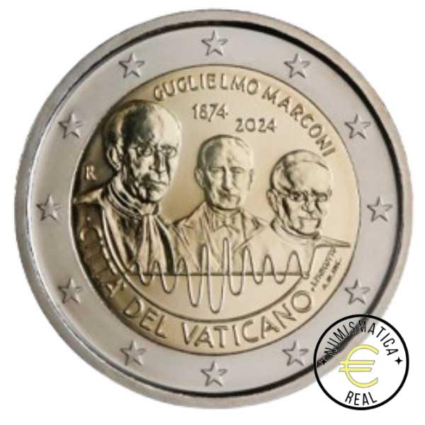 VATICANO 2024 2 EUROS CONMEMORATIVA BU - 150º ANIVERSARIO DEL NACIMIENTO DE GUGLIELMO MARCONI - EN CARTERA OFICIAL. - Imagen 2
