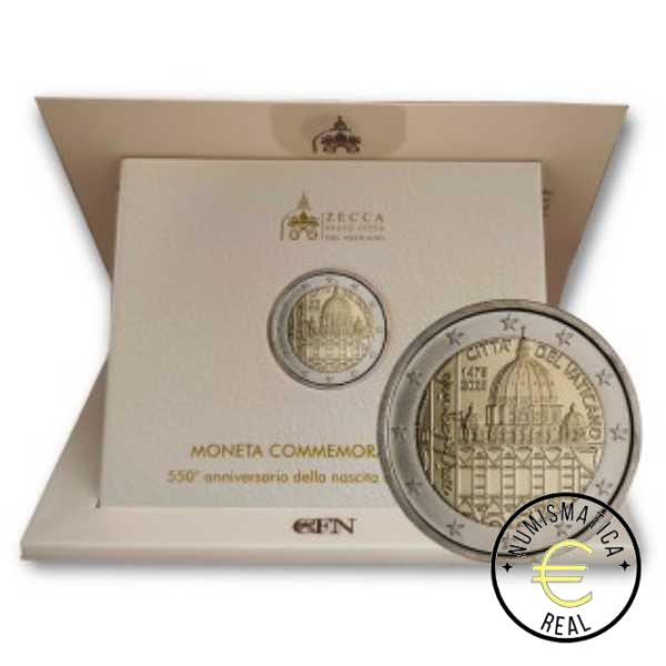 VATICANO 2025 2 EUROS CONMEMORATIVA BU - 550º ANIVRSARIO DEL NACIMIENTO DE MIGUEL ANGEL - EN CARTERA OFICIAL.