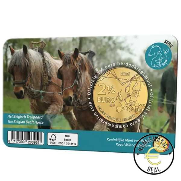BELGICA 2026 2,5 EUROS COINCARD CONMEMORATIVA UNC - "EL CABALLO DE TIRO BELGA" - VERSION FRANCESA BU. - Imagen 5