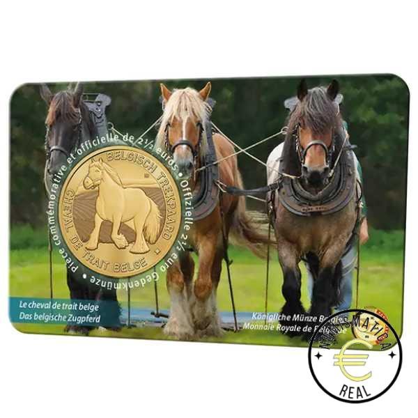 BELGICA 2026 2,5 EUROS COINCARD CONMEMORATIVA UNC - "EL CABALLO DE TIRO BELGA" - VERSION FRANCESA BU.