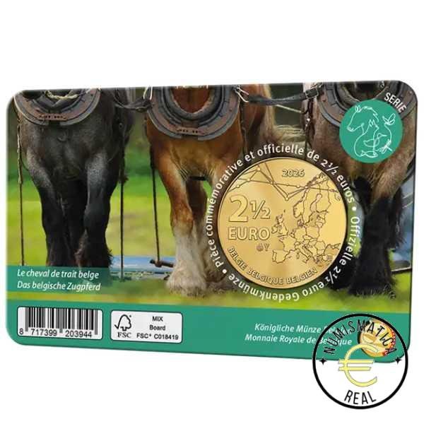 BELGICA 2026 2,5 EUROS COINCARD CONMEMORATIVA UNC - "EL CABALLO DE TIRO BELGA" - VERSION HOLANDESA BU. - Imagen 3