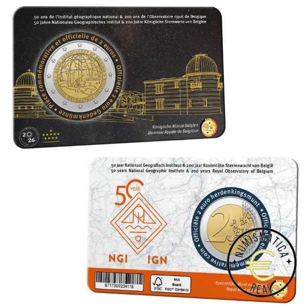 BELGICA 2026 2 EUROS CONMEMORATIVA BU - 50 AÑOS DEL INSTITUTO GEOGRAFICO NACIONAL "200º AÑOS DEL REAL OBSERVATORIO BELGA"- EN COINCARD - BNC. - Imagen 5