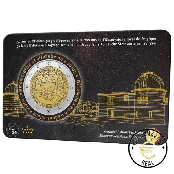 BELGICA 2026 2 EUROS CONMEMORATIVA BU - 50 AÑOS DEL INSTITUTO GEOGRAFICO NACIONAL "200º AÑOS DEL REAL OBSERVATORIO BELGA"- EN COINCARD - BNC. - Imagen 4