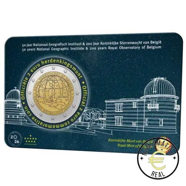 BELGICA 2026 2 EUROS CONMEMORATIVA BU - 50 AÑOS DEL INSTITUTO GEOGRAFICO NACIONAL "200º AÑOS DEL REAL OBSERVATORIO BELGA"- EN COINCARD - BNC. - Imagen 2