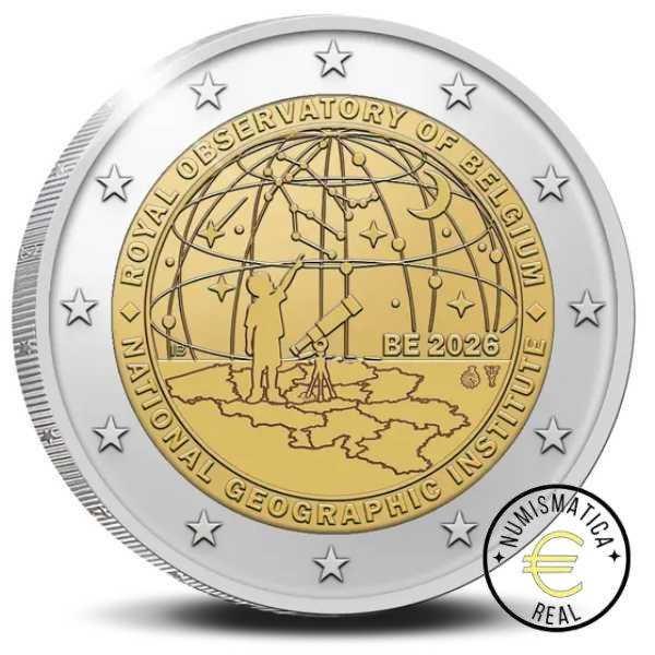 BELGICA 2026 2 EUROS CONMEMORATIVA BU - 50 AÑOS DEL INSTITUTO GEOGRAFICO NACIONAL "200º AÑOS DEL REAL OBSERVATORIO BELGA"- EN COINCARD - BNC. - Imagen 7