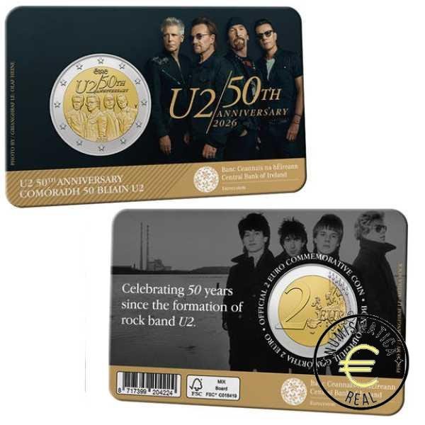 IRLANDA 2026 2 EUROS CONMEMORATIVA BU - "50º ANIVERSARIO DEL GRUPO U2" COINCARD - BNC. - Imagen 2