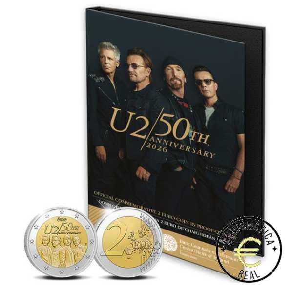 IRLANDA 2026 2 EUROS CONMEMORATIVA PROOF - "50º ANIVERSARIO DEL GRUPO U2" BE- PP EN ESTUCHE.