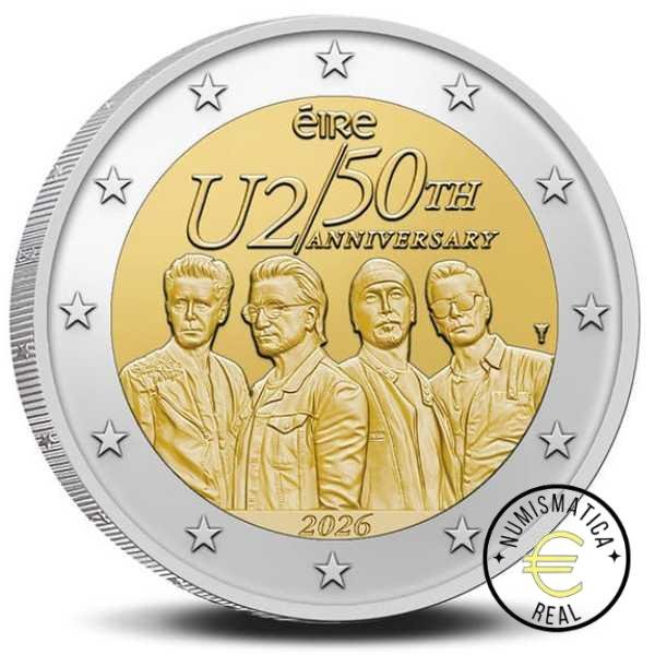 IRLANDA 2026 2 EUROS CONMEMORATIVA PROOF - "50º ANIVERSARIO DEL GRUPO U2" BE- PP EN ESTUCHE. - Imagen 2