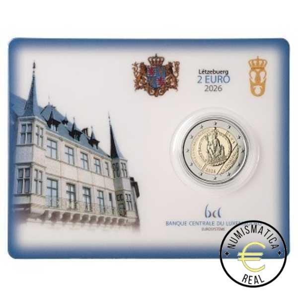 LUXEMBURGO 2026 2 EUROS CONMEMORATIVA BU "40º PREMIO CARLOMAGNO AL PUEBLO DE LUXEMBURGO" VARIANTE SIGNOS "VARITA" Y "CUERVO" - EN COINCARD - BNC.