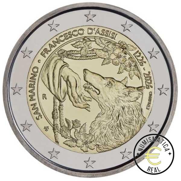 SAN MARINO 2026 2 EUROS CONMEMORATIVA BU - 800º ANIVERSARIO DE LA MUERTE DE SAN FRANCISCO DE ASIS - EN CARTERA OFICIAL. - Imagen 2