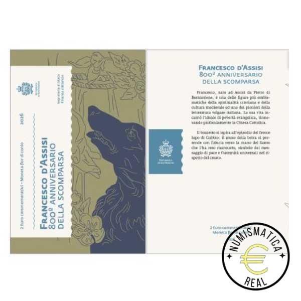 SAN MARINO 2026 2 EUROS CONMEMORATIVA BU - 800º ANIVERSARIO DE LA MUERTE DE SAN FRANCISCO DE ASIS - EN CARTERA OFICIAL.