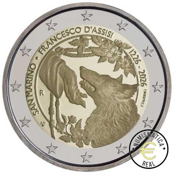 SAN MARINO 2026 2 EUROS CONMEMORATIVA PROOF - 800º ANIVERSARIO DE LA MUERTE DE SAN FRANCISCO DE ASIS - EN ESTUCHE OFICIAL BE. - Imagen 2